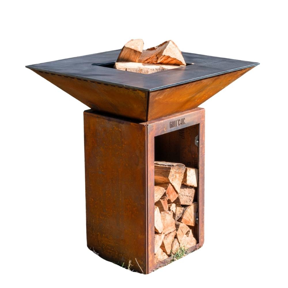 Brasero Cevenol Corten Bois Carre 74 Simple Cuve - GRILL CHIC - Image 1