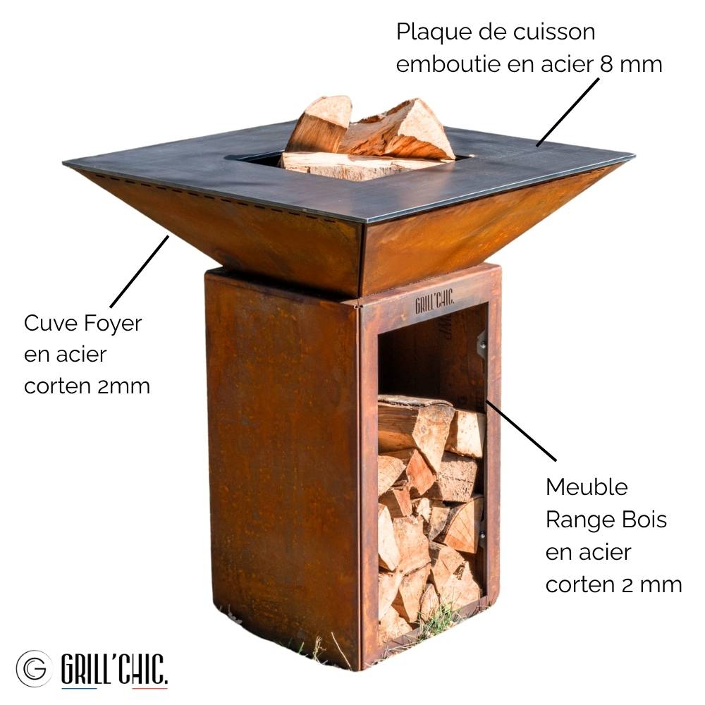 Brasero Cevenol Corten Bois Carre 74 Simple Cuve - GRILL CHIC - Image 3