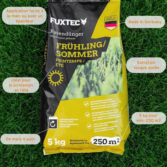 Engrais gazon printemps été FUXTEC FX-RDFS5 organo minéral avec magnésium et soufre sac 5 kg - Image 6