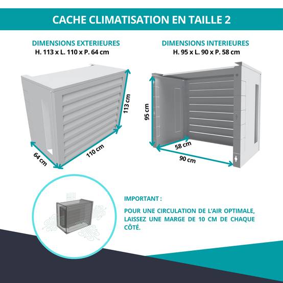 Cache climatiseur, ATOLE aluminium thermolaqué, blanc, L.110 x H.113 x P.64 cm - Image 3