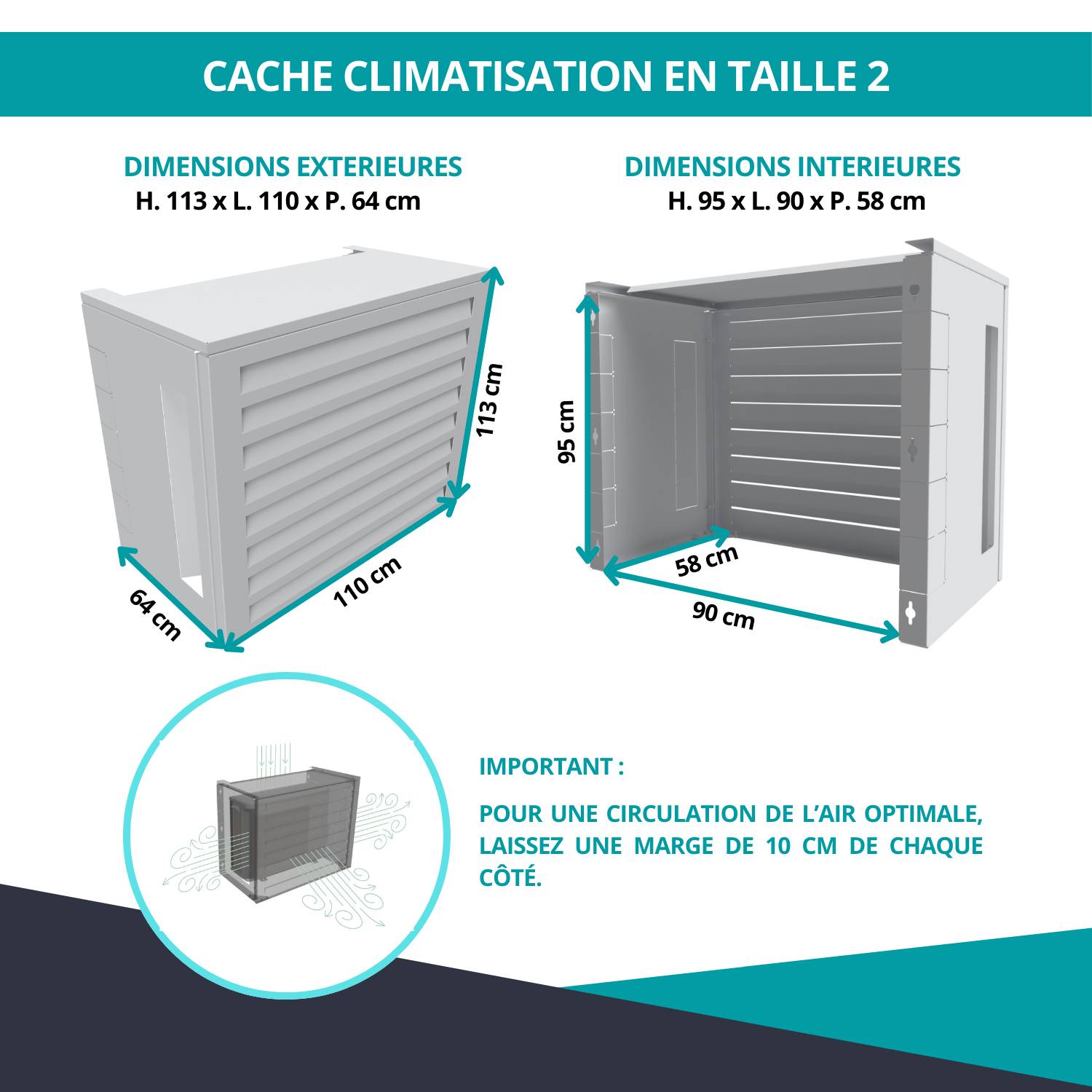 Cache climatiseur, ATOLE aluminium thermolaqué, blanc, L.110 x H.113 x P.64 cm - Image 3