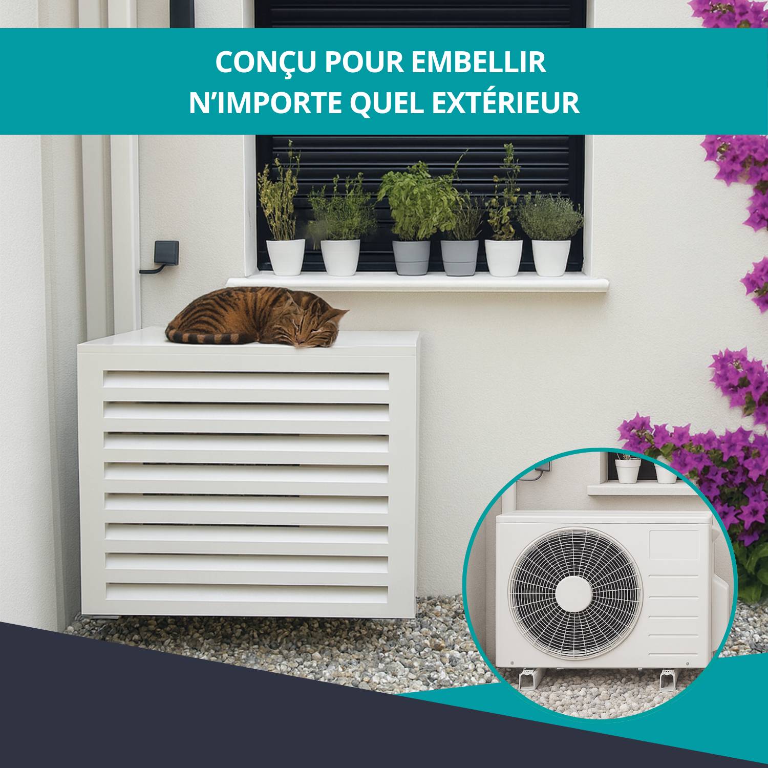 Cache climatiseur, ATOLE aluminium thermolaqué, blanc, L.110 x H.113 x P.64 cm - Image 4