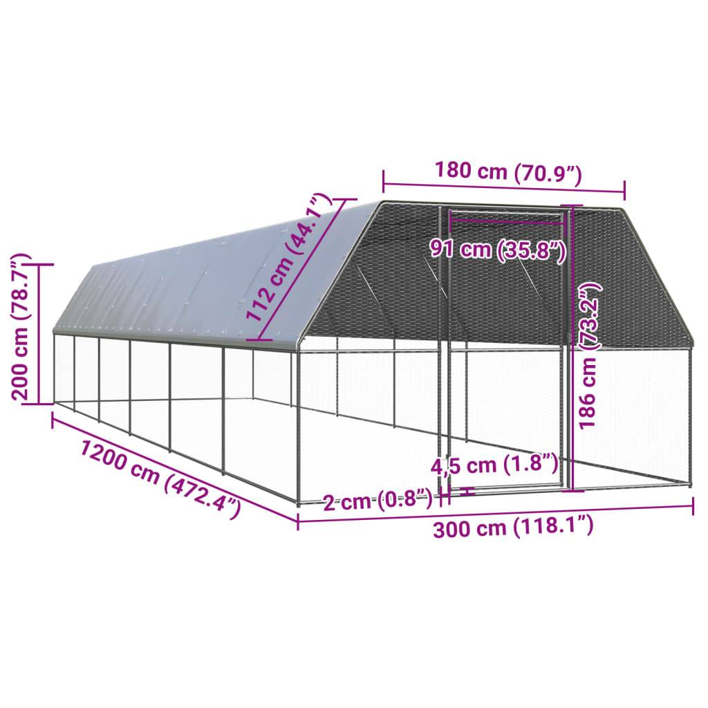 Enclos poulailler extérieur 3x12x2 m acier galvanisé avec bâche de toit – ComfortXL Outdoor Living - Image 5