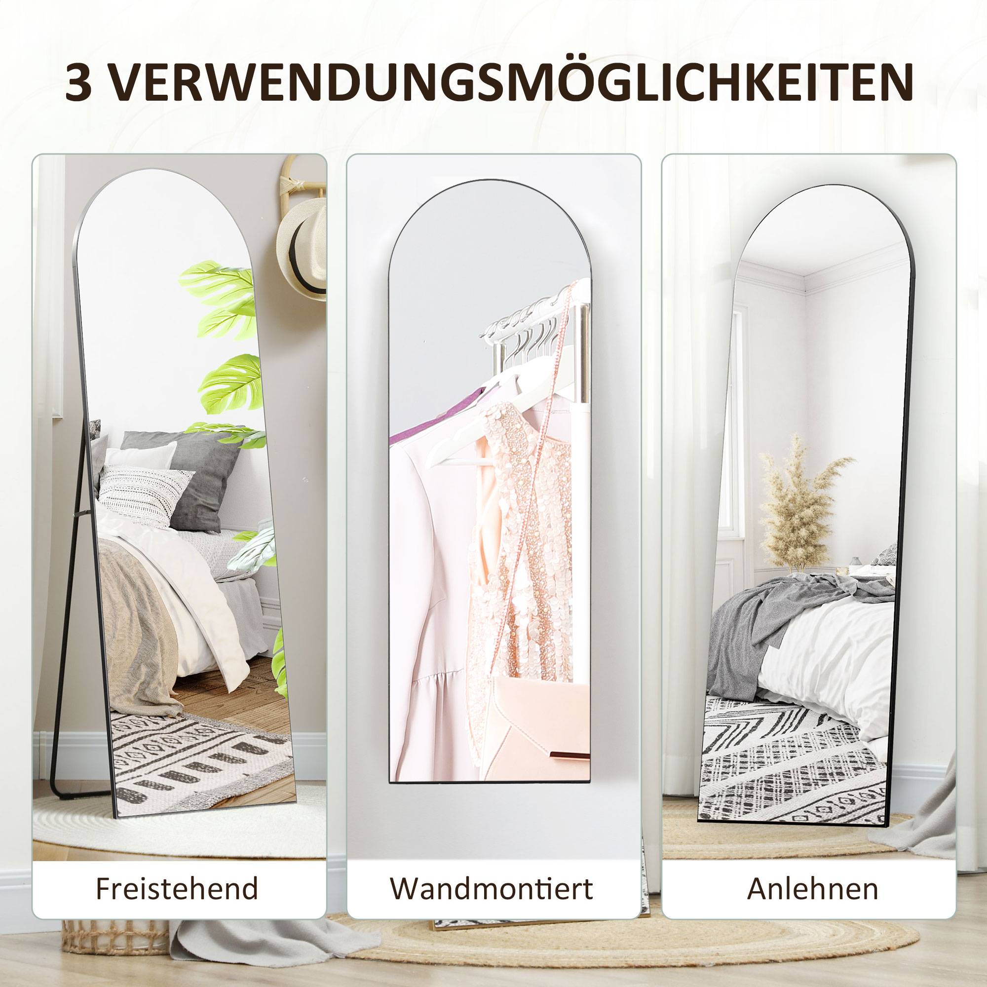 ComfortXL - Miroir sur Pied Arche Verre Chambre Salon Film Anti-éclat Mural 150x50cm Noir - ComfortXL Outdoor Living - Image 6