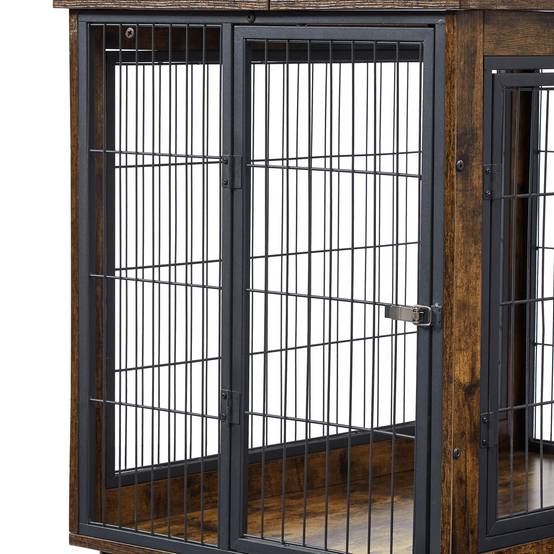 Cage meuble chien bois métal intérieur toit ouvrant roulettes 80x56x69.5cm marron - ComfortXL Outdoor Living - Image 7