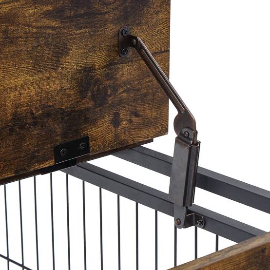 Cage meuble chien bois métal intérieur toit ouvrant roulettes 80x56x69.5cm marron - ComfortXL Outdoor Living - Image 6