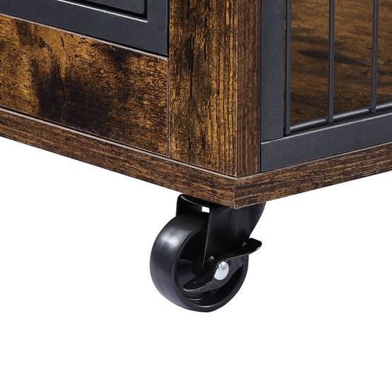 Cage meuble chien bois métal intérieur toit ouvrant roulettes 80x56x69.5cm marron - ComfortXL Outdoor Living - Image 10