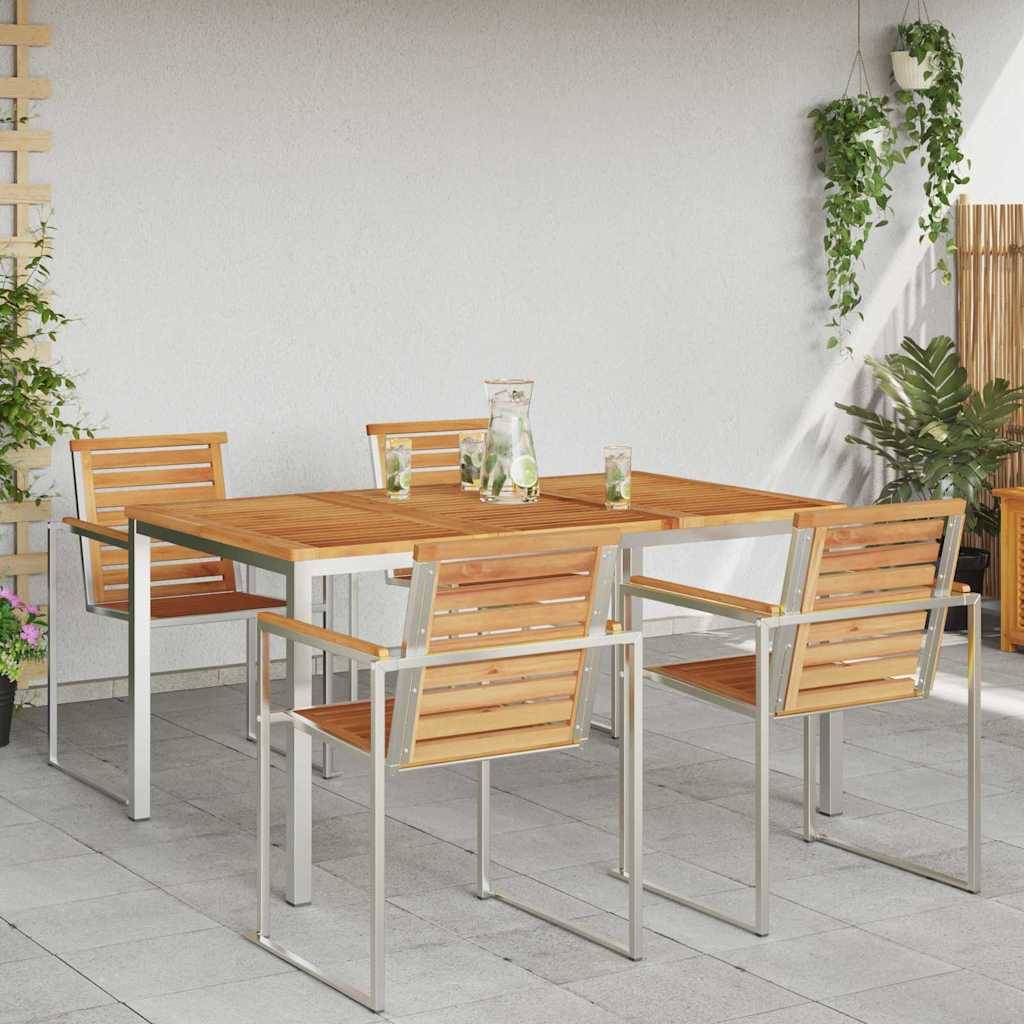 Table de Repas de Jardin en Teck Massif 150x90cm, Grande Table d'Extérieur 6 Places, Structure en Acier Inox – ComfortXL Outdoor Living - Image 4