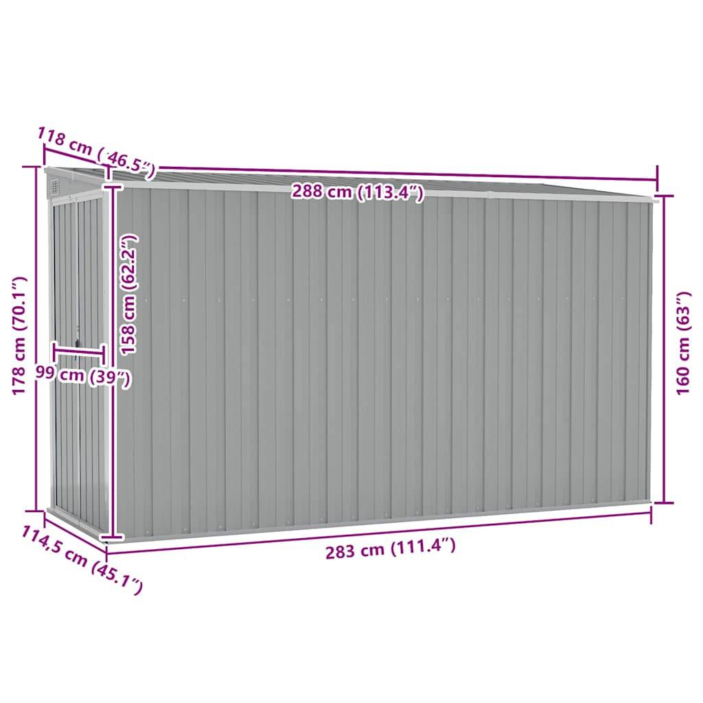 Vidaxl - Abri de jardin mural Gris 118x288x178 cm Acier galvanisé 3.4m² vidaXL 316226 - Image 3