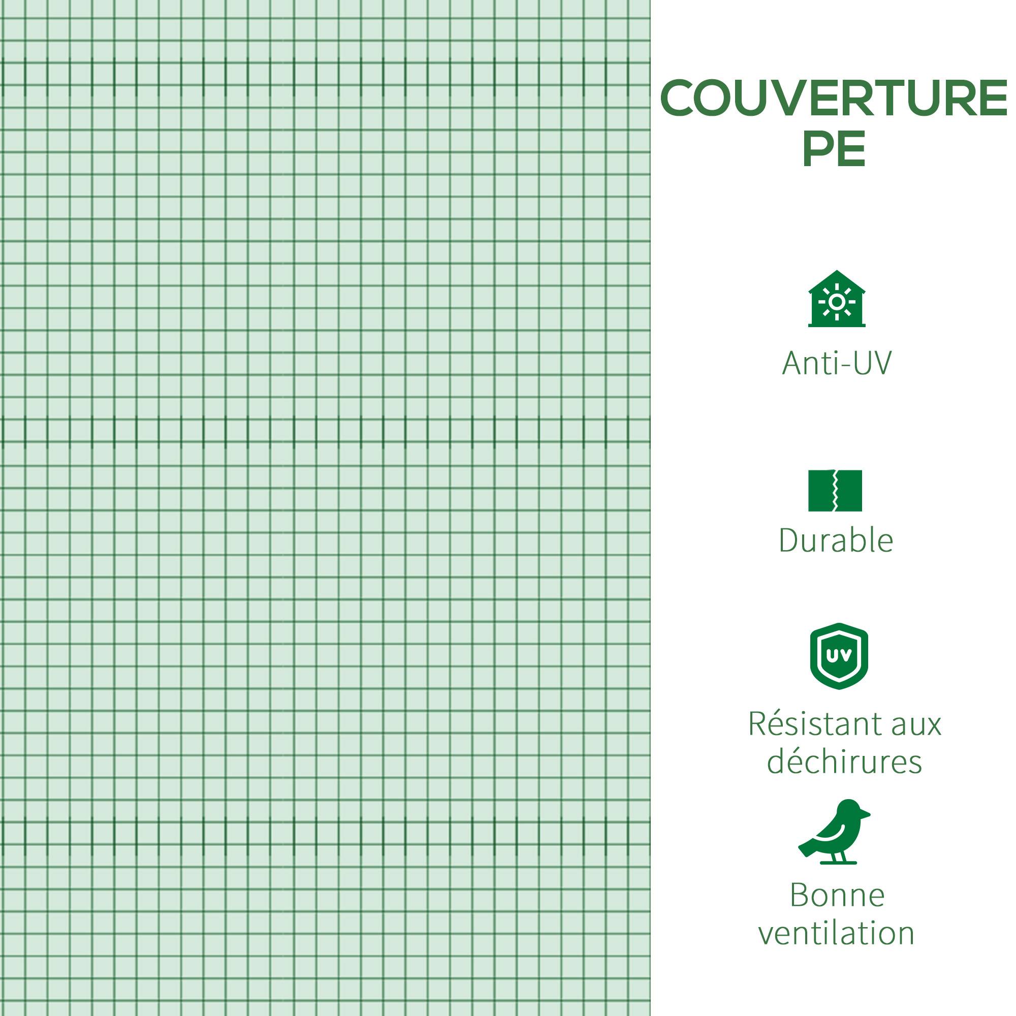Bâche de Rechange Serre Tunnel 9 m², bâche 3 x 3 x 2 m PE Anti-UV imperméable 6 fenêtres + Porte Enroulable zippée Vert foncé - Image 8
