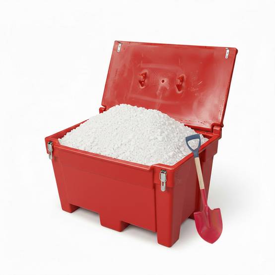 Bac à sable incendie/ à sel de déneigement 300l+grenouillères + pelle - plast'up rotomoulage - Image 2