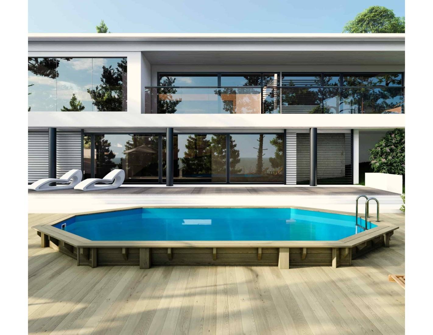 Altanka - Piscine hors sol en bois Sao Paulo 6.57 x 4.07 - H.1.2 m, bleu pâle, fixations à sceller - BAS748OSPI - ALTANKA - Imagen 3