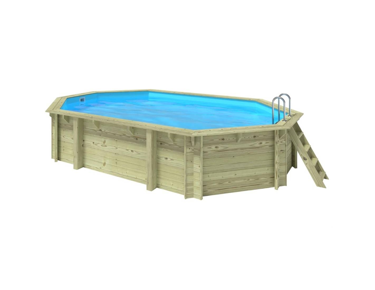 Altanka - Piscine hors sol en bois Sao Paulo 6.57 x 4.07 - H.1.2 m, bleu pâle, fixations à sceller - BAS748OSPI - ALTANKA - Imagen 1