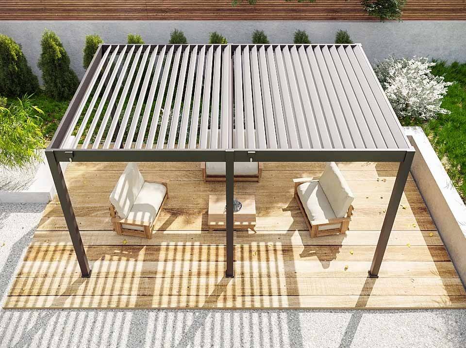 Pergola Bioclimatique Aluminium Autoportée 19m² - 3,6x5,3 - Store Latéral Inclus - Anthracite - 34 lames en Aluminium a 120 degrés - Imagen 5