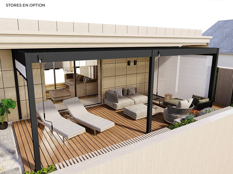 Pergola Bioclimatique Aluminium Autoportée 19m² - 3,6x5,3 - Store Latéral Inclus - Anthracite - 34 lames en Aluminium a 120 degrés - Imagen 3