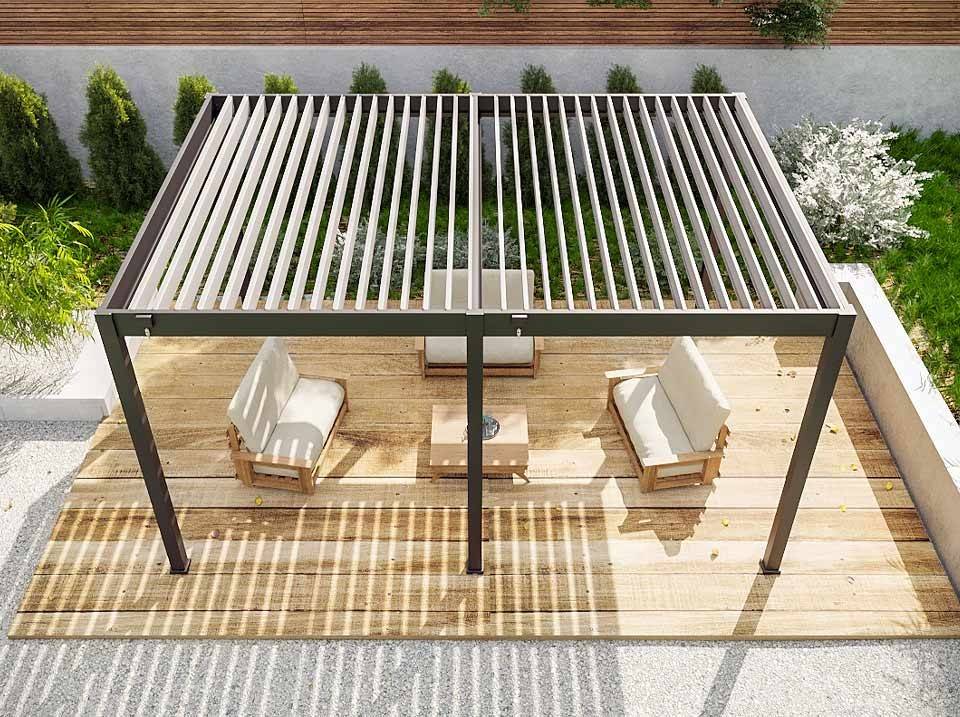 Pergola Bioclimatique Aluminium Autoportée 19m² - 3,6x5,3 - Store Latéral Inclus - Anthracite - 34 lames en Aluminium a 120 degrés - Imagen 6