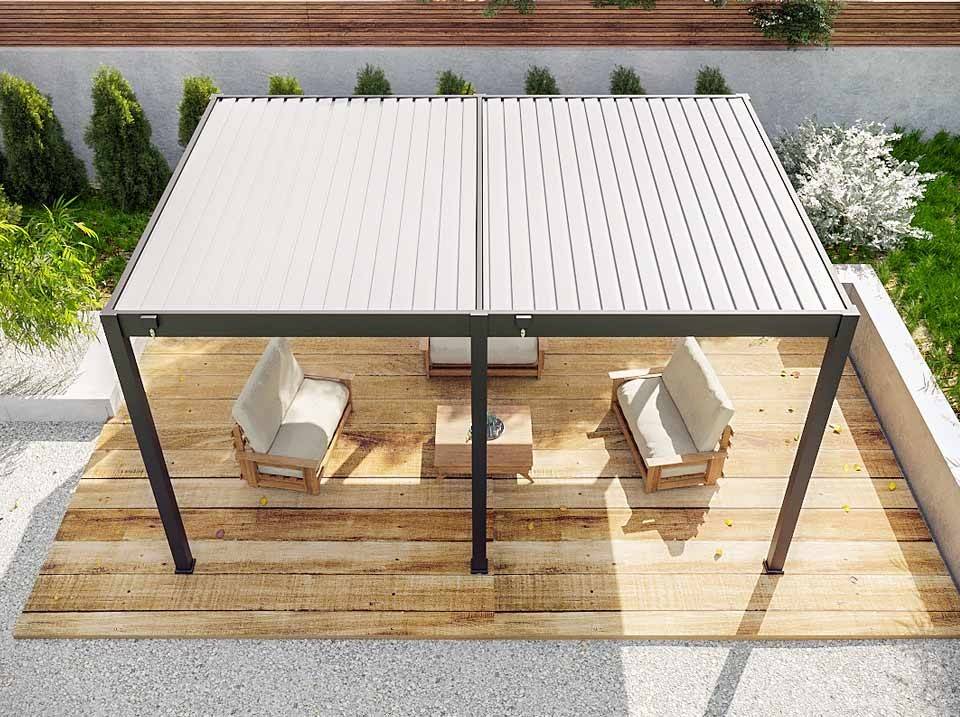 Pergola Bioclimatique Aluminium Autoportée 19m² - 3,6x5,3 - Store Latéral Inclus - Anthracite - 34 lames en Aluminium a 120 degrés - Imagen 4