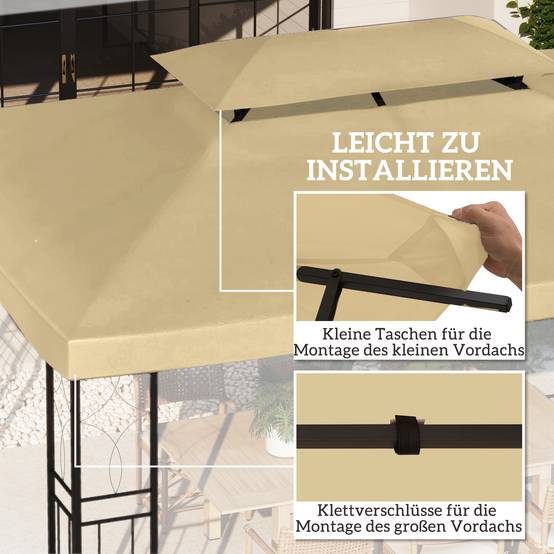 Toile de rechange tonnelle jardin toit double aération 3x4m beige - ComfortXL Outdoor Living - Image 7