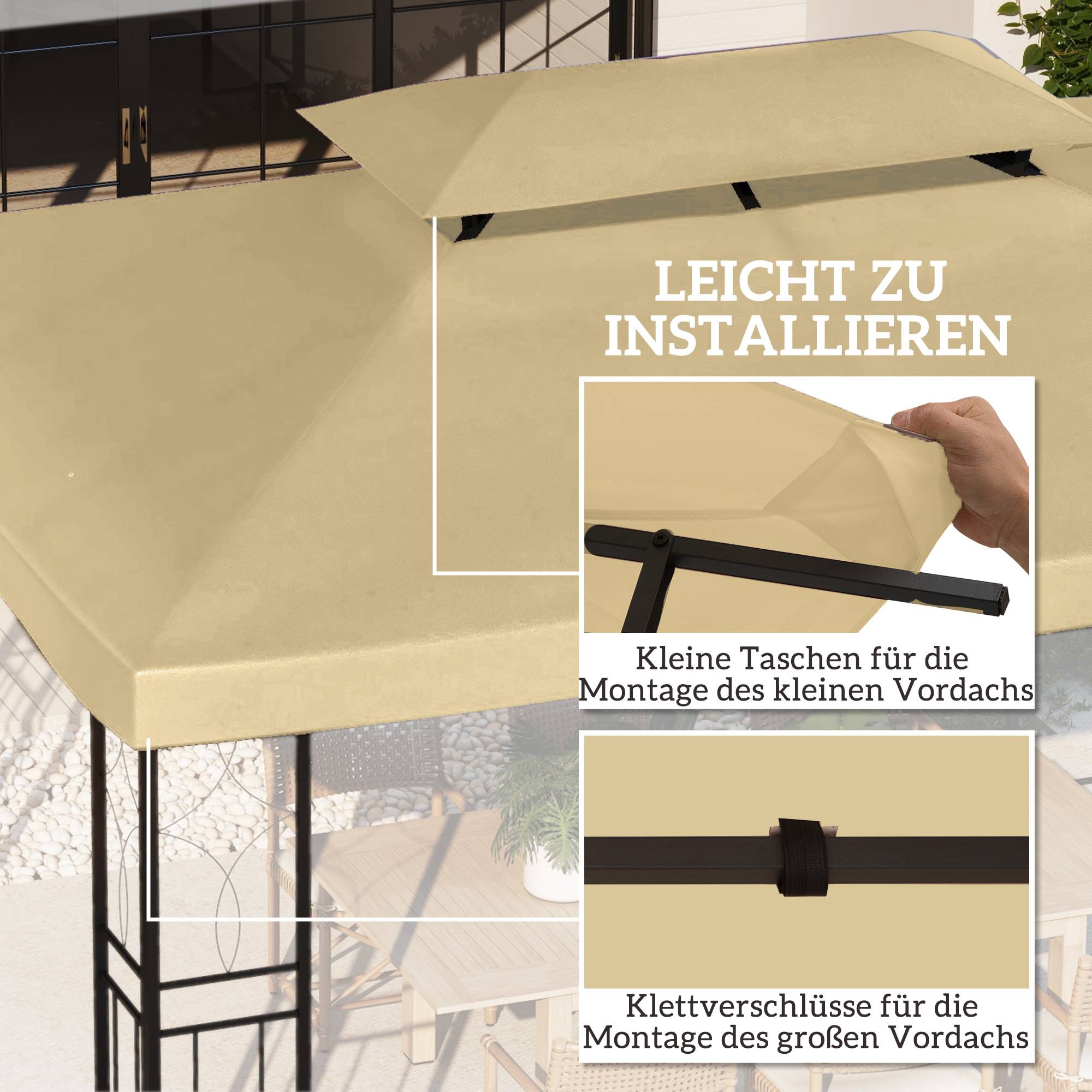 Toile de rechange tonnelle jardin toit double aération 3x4m beige - ComfortXL Outdoor Living - Image 7