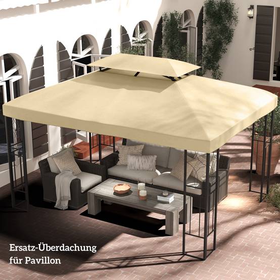 Toile de rechange tonnelle jardin toit double aération 3x4m beige - ComfortXL Outdoor Living - Image 4