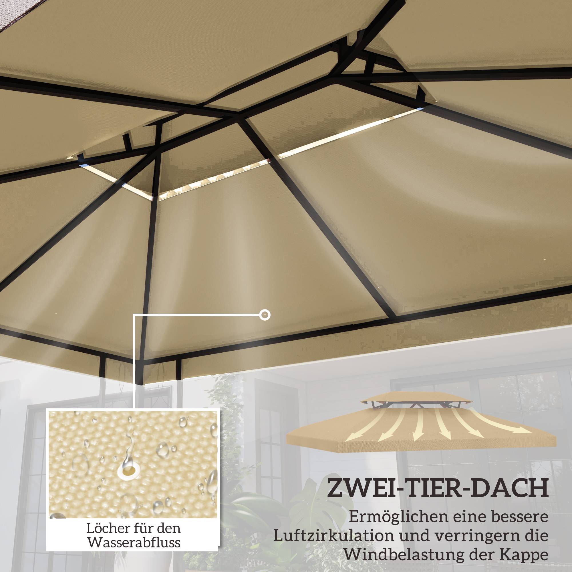 Toile de rechange tonnelle jardin toit double aération 3x4m beige - ComfortXL Outdoor Living - Image 6