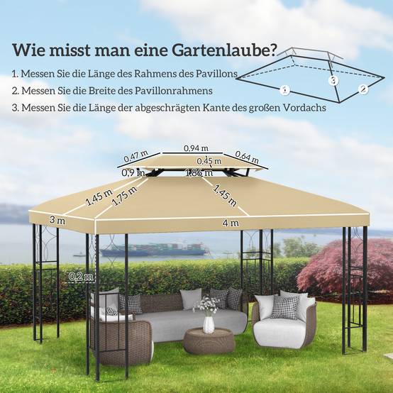 Toile de rechange tonnelle jardin toit double aération 3x4m beige - ComfortXL Outdoor Living - Image 5