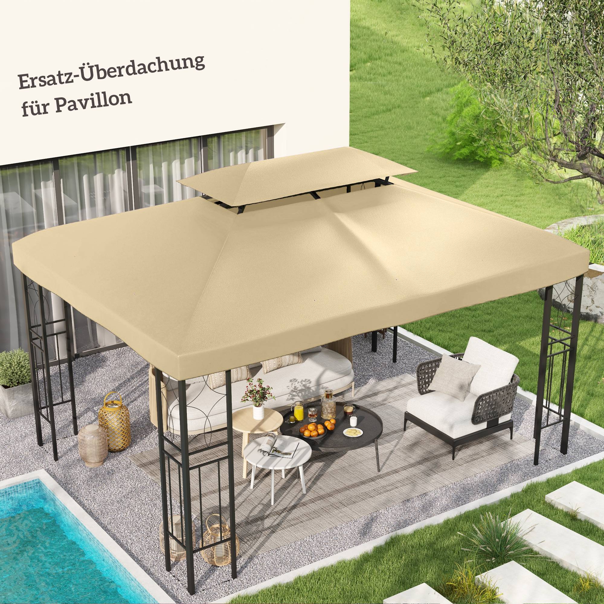 Toile de rechange tonnelle jardin toit double aération 3x4m beige - ComfortXL Outdoor Living - Image 3
