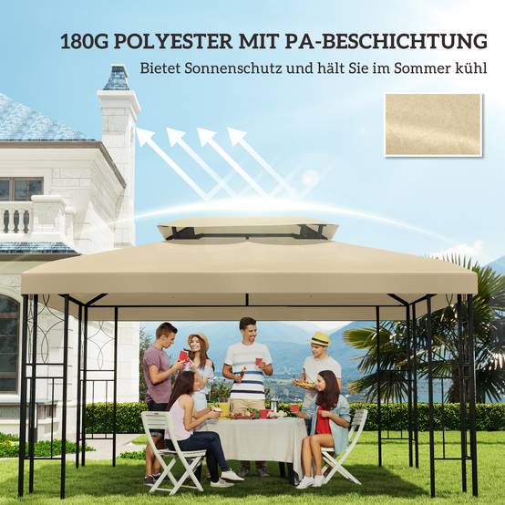 Toile de rechange tonnelle jardin toit double aération 3x4m beige - ComfortXL Outdoor Living - Image 8