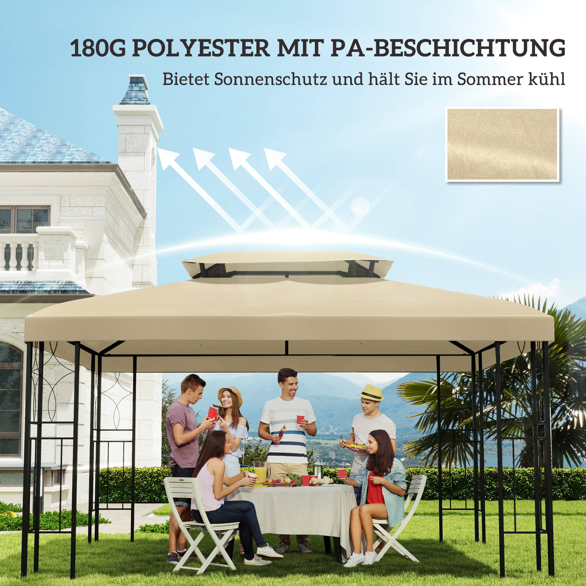 Toile de rechange tonnelle jardin toit double aération 3x4m beige - ComfortXL Outdoor Living - Image 8