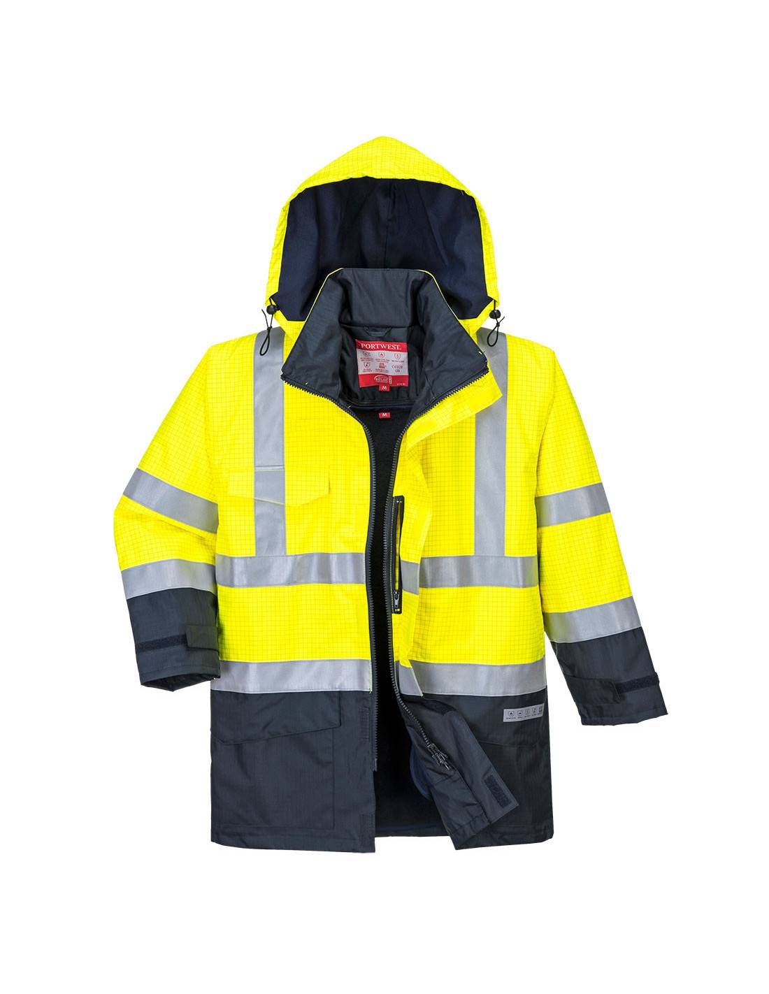 Parka Hv Bizflame Rain Multi-risques Couleur : Jaune/marine Taille Xl - Portwest - Image 1
