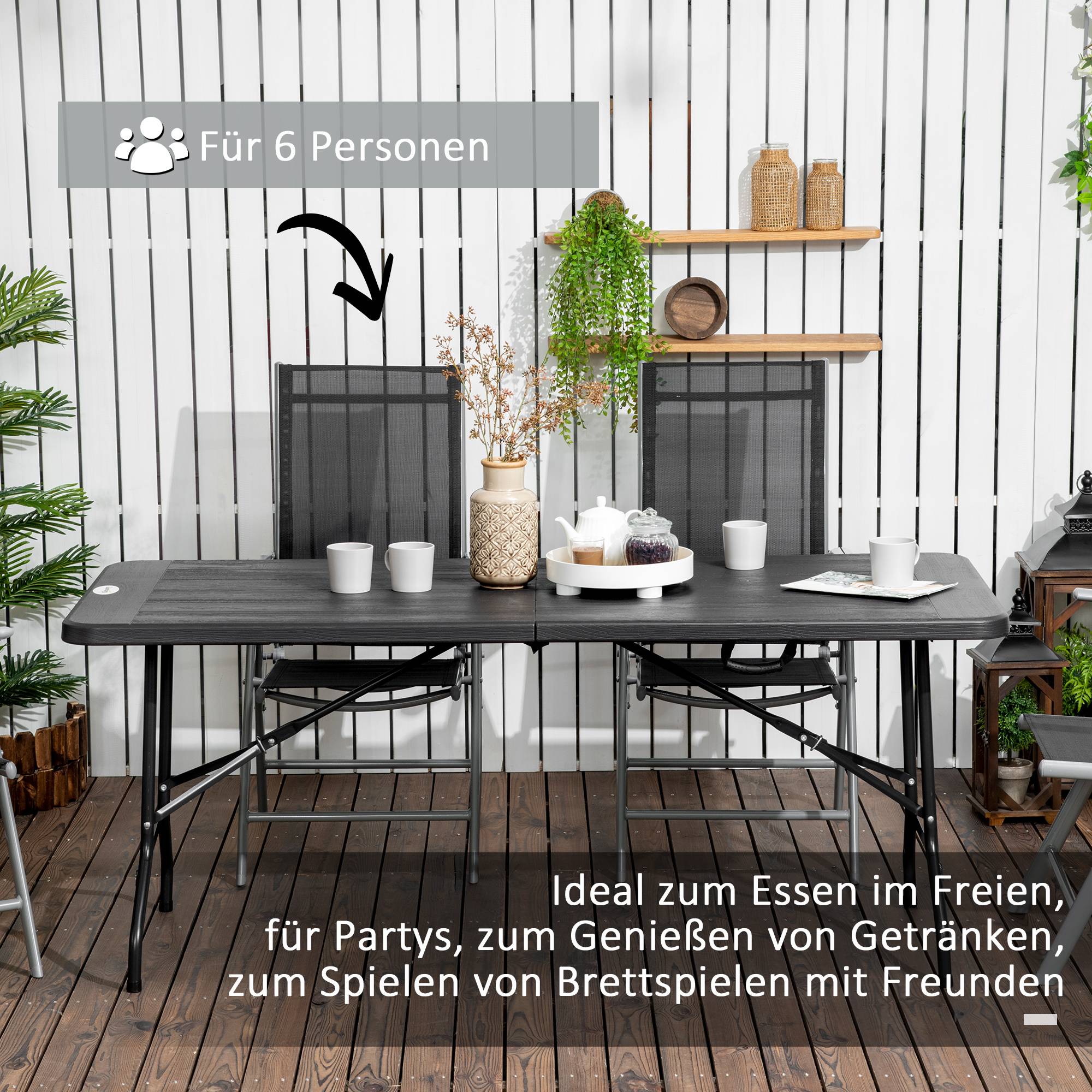 ComfortXL - Table de jardin pliante HDPE effet bois gris 180 x 75,5 cm pour 6 personnes - ComfortXL Outdoor Living - Image 6