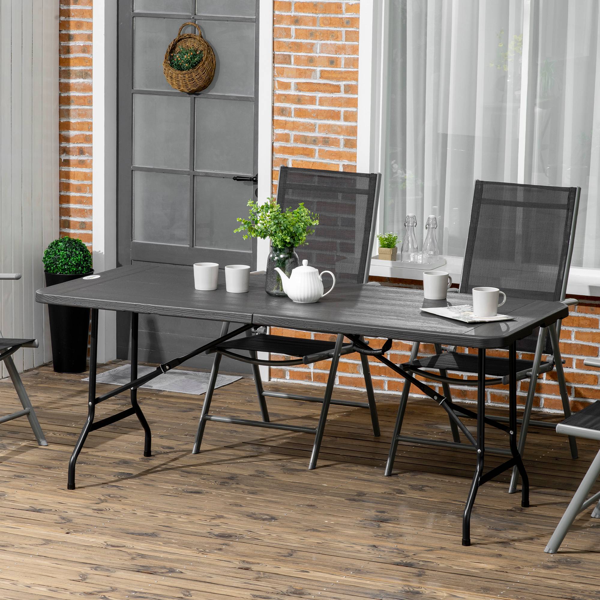 ComfortXL - Table de jardin pliante HDPE effet bois gris 180 x 75,5 cm pour 6 personnes - ComfortXL Outdoor Living - Image 3