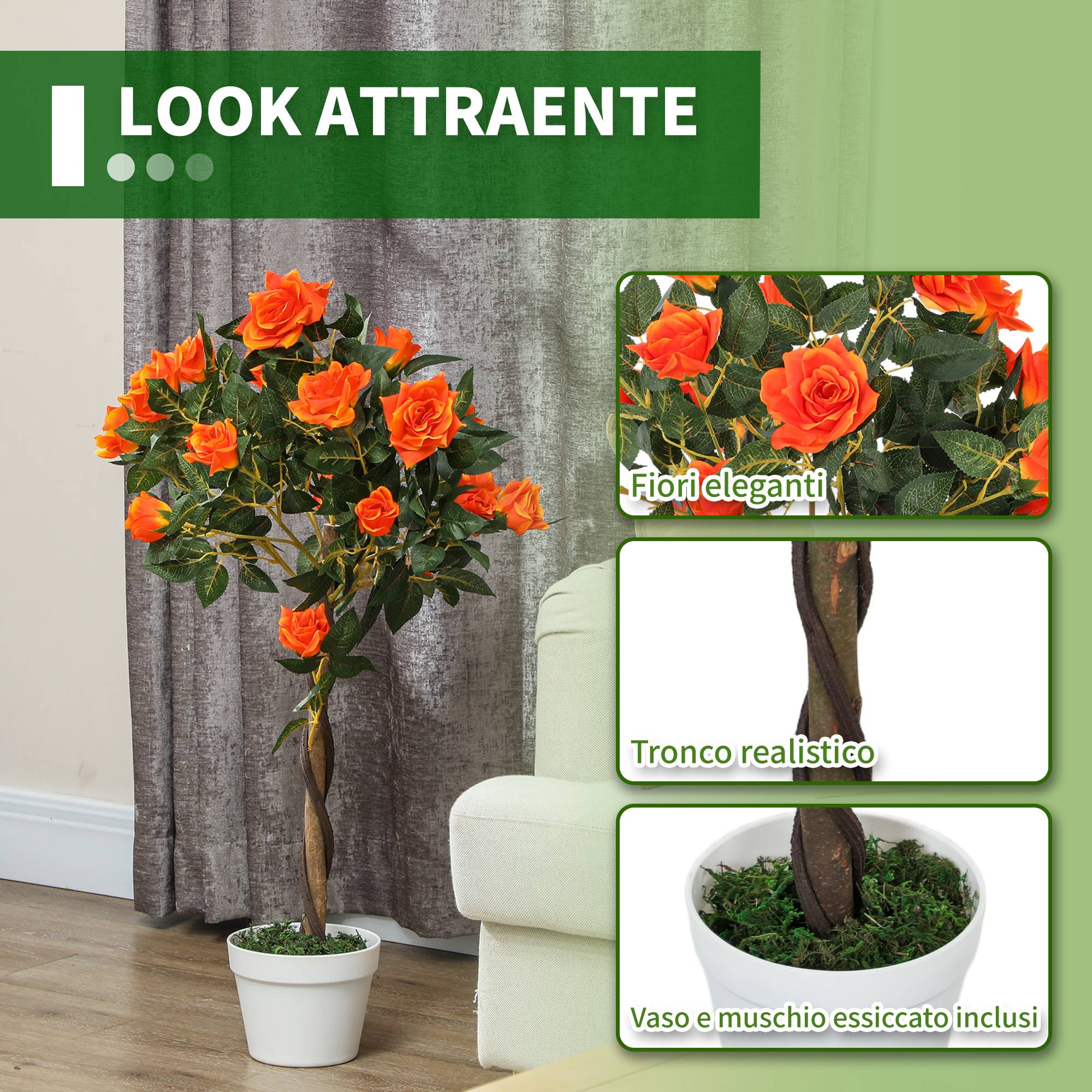 ComfortXL - Rosier Artificiel Pot Plastique Ciment Intérieur Extérieur Décor 90cm Orange - ComfortXL Outdoor Living - Image 7