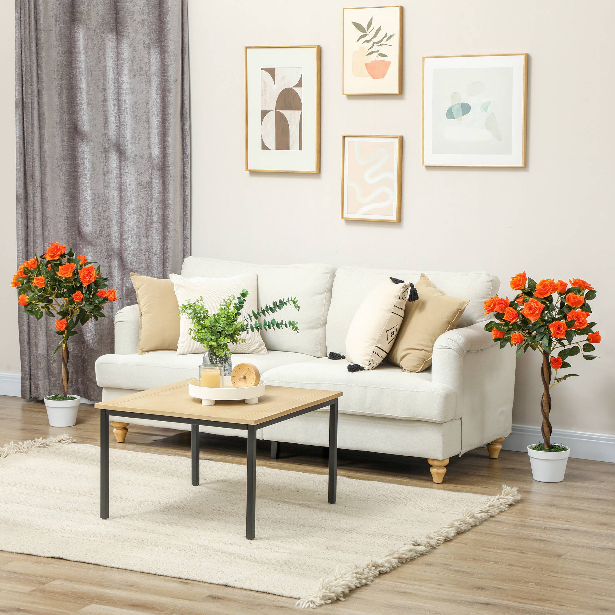 ComfortXL - Rosier Artificiel Pot Plastique Ciment Intérieur Extérieur Décor 90cm Orange - ComfortXL Outdoor Living - Image 4