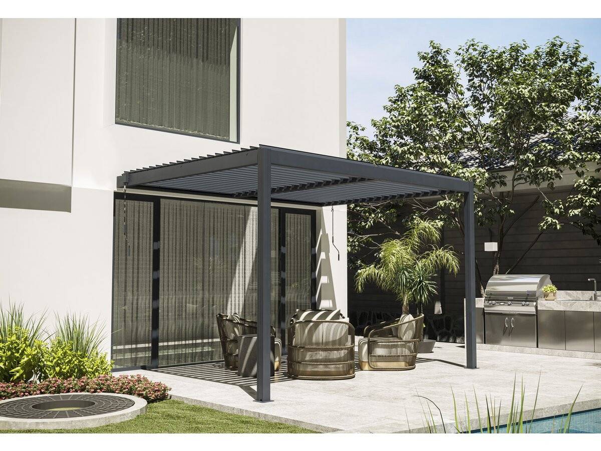 Habitat Et Jardin - Pergola Bioclimatique Adossée Avec Led "windsor" - 3 X 4 M - Anthracite -habitat Et Jardin - Imagen 2