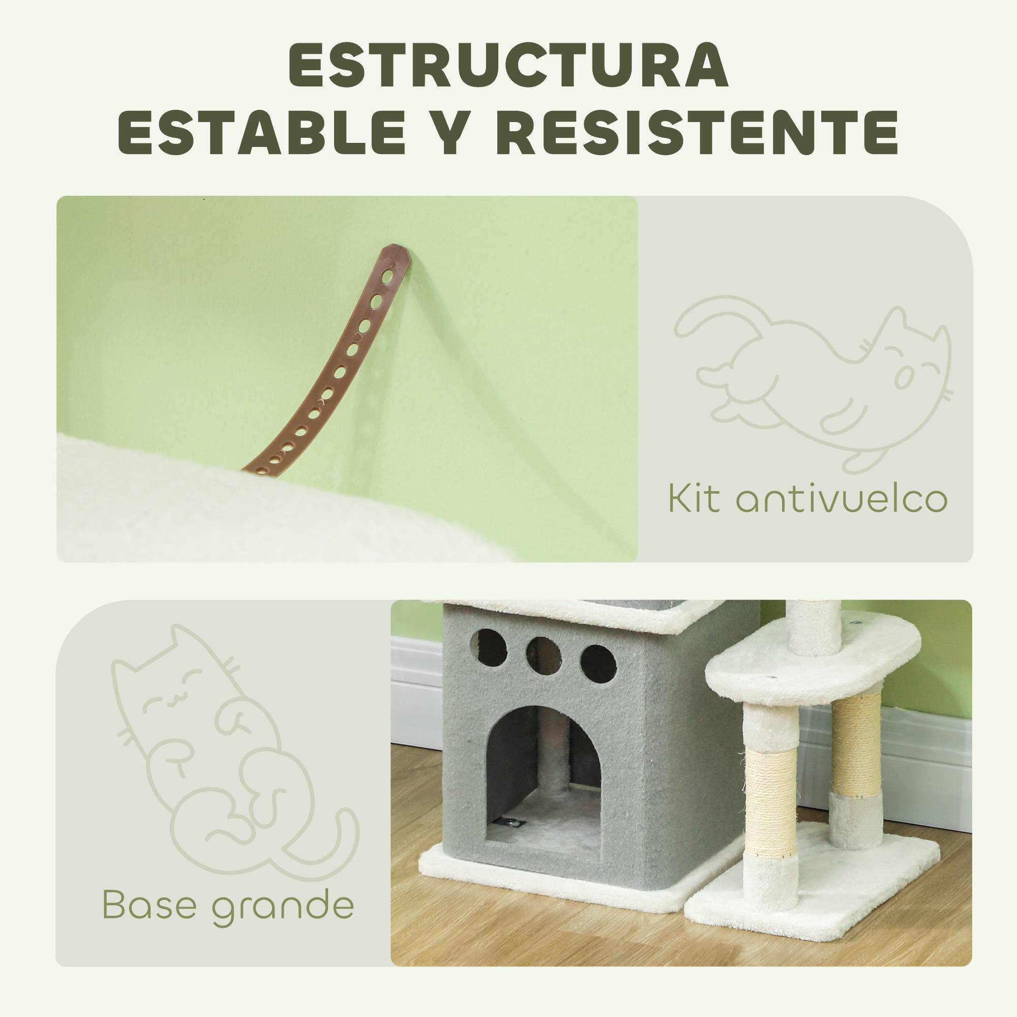 Arbre à chat 126 cm avec nids, plateformes, balles suspendues et poteaux en sisal couleur crème - Image 8