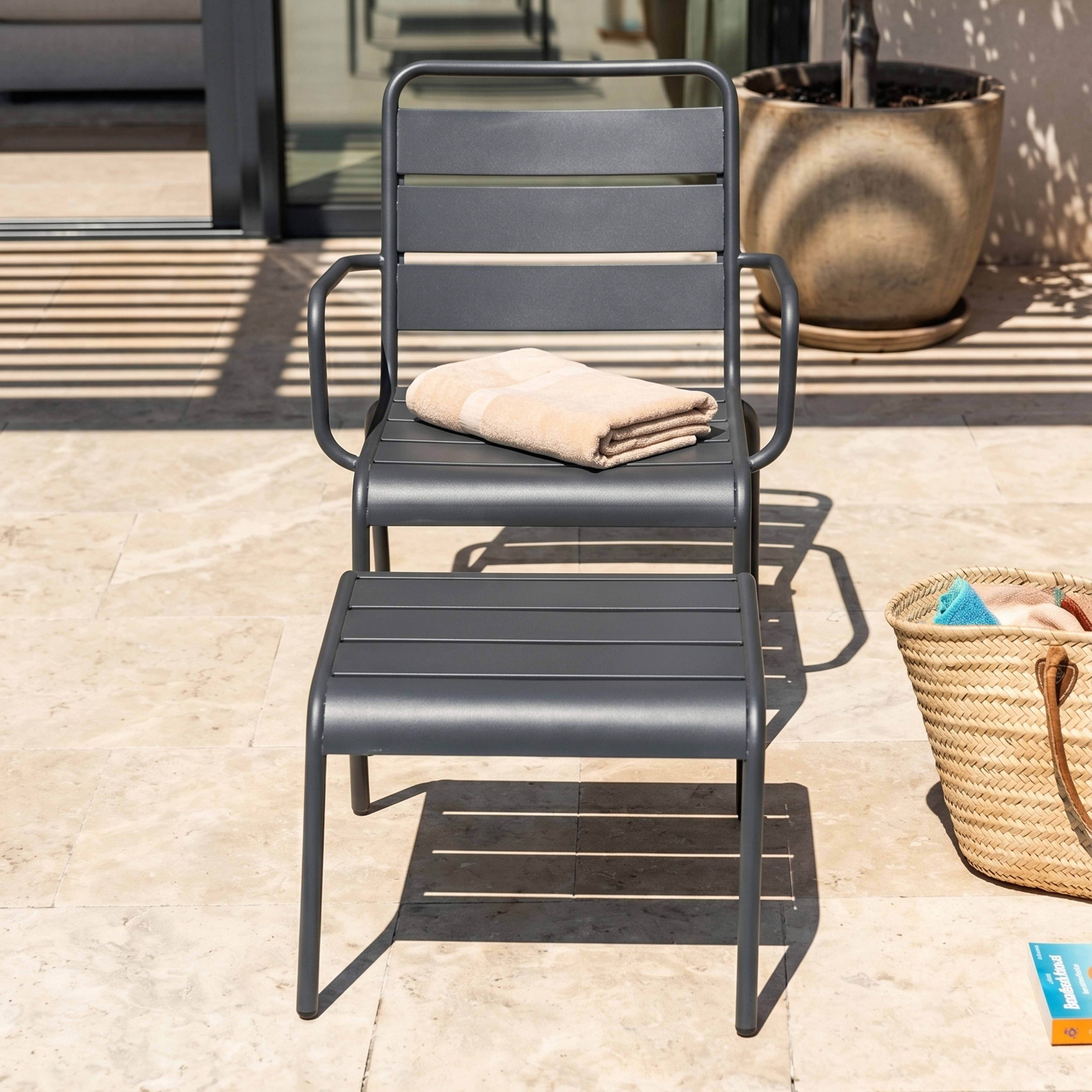 Oviala - Fauteuil relax et repose pied en métal anthracite Palavas - Oviala - Imagen 3