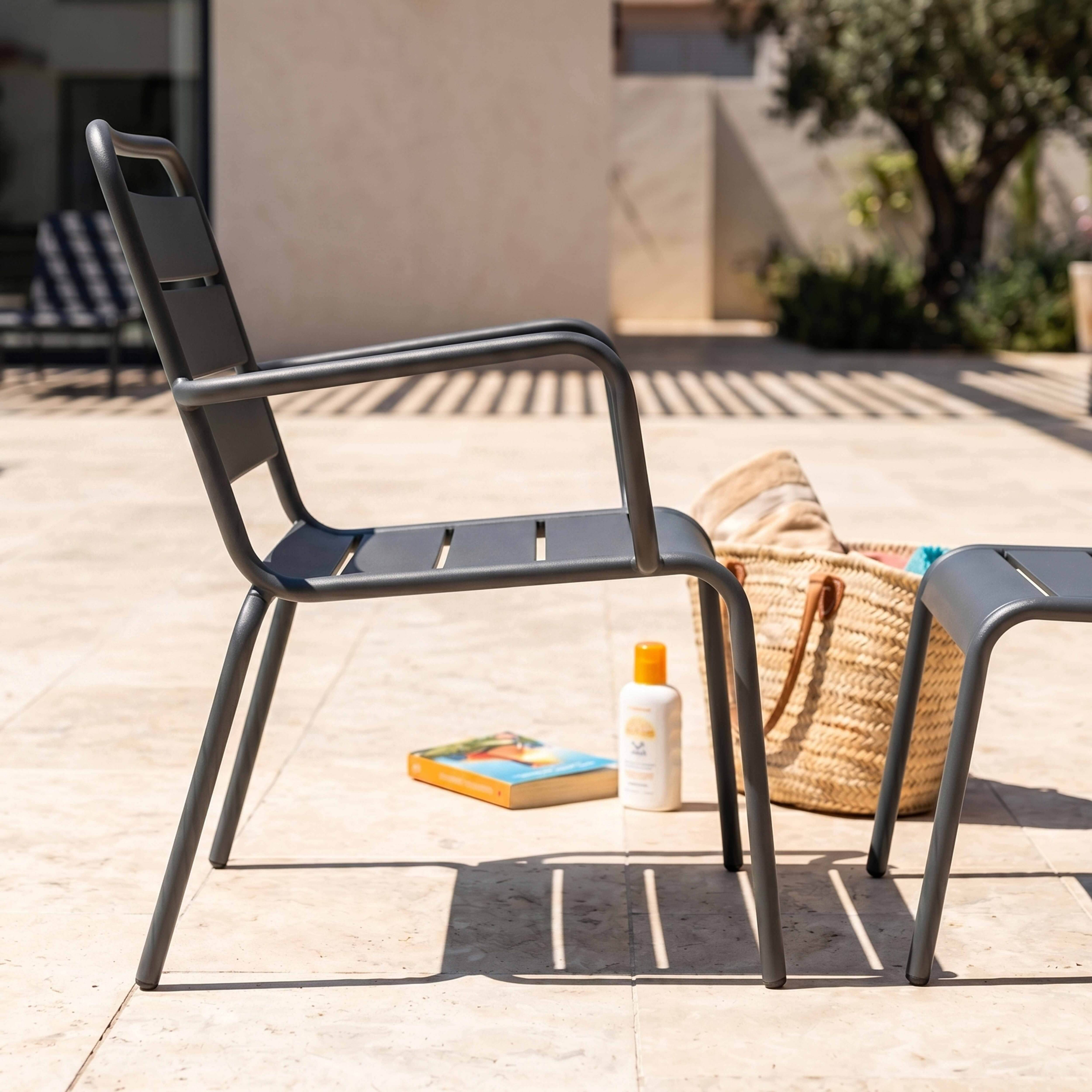 Oviala - Fauteuil relax et repose pied en métal anthracite Palavas - Oviala - Imagen 4
