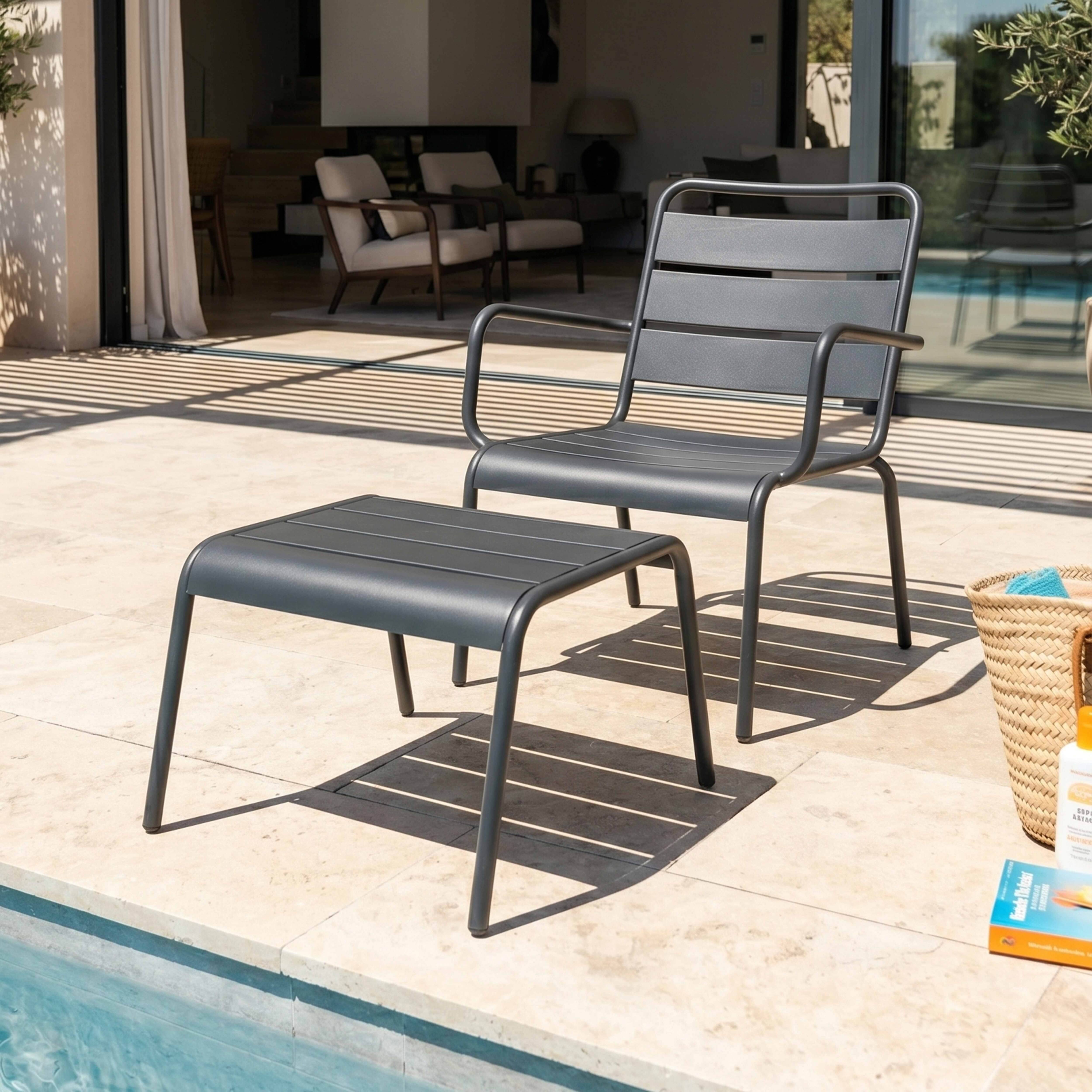 Oviala - Fauteuil relax et repose pied en métal anthracite Palavas - Oviala - Imagen 2