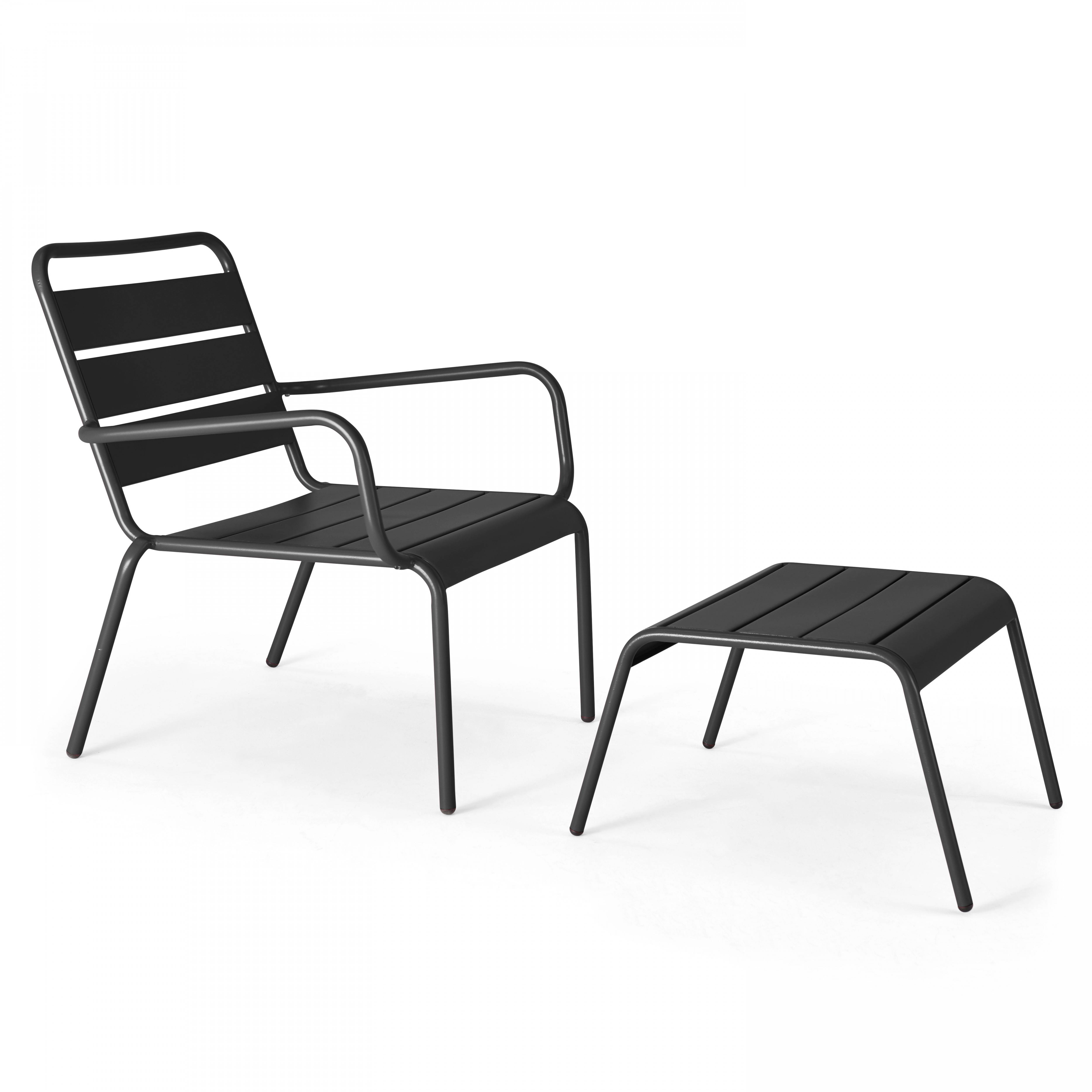 Oviala - Fauteuil relax et repose pied en métal anthracite Palavas - Oviala - Imagen 1