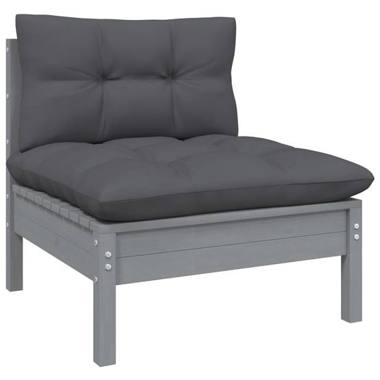 Vidaxl - Salon de jardin 11 pcs avec coussins Gris Bois de pin solide vidaXL 3097195 - Image 7