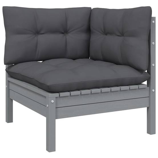 Vidaxl - Salon de jardin 11 pcs avec coussins Gris Bois de pin solide vidaXL 3097195 - Image 5