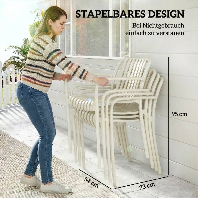 Lot de 4 chaises de jardin plastique terrasse empilables accoudoirs blanc crème - ComfortXL Outdoor Living - Image 5