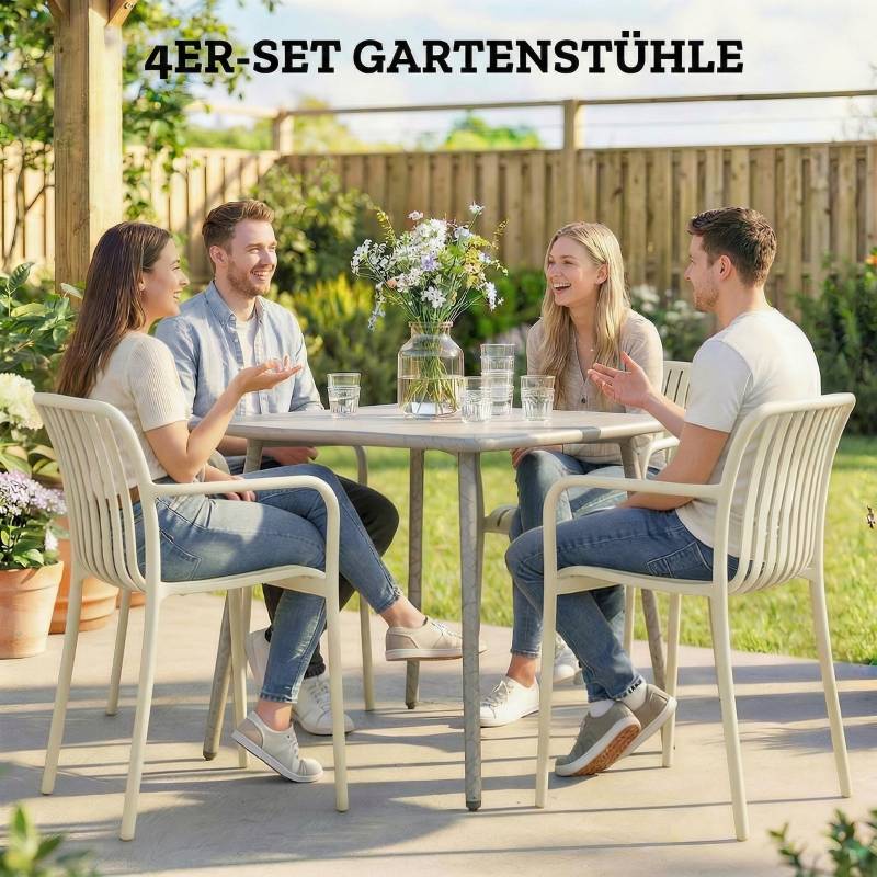 Lot de 4 chaises de jardin plastique terrasse empilables accoudoirs blanc crème - ComfortXL Outdoor Living - Image 4
