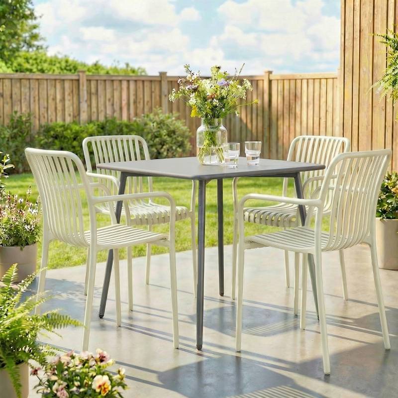Lot de 4 chaises de jardin plastique terrasse empilables accoudoirs blanc crème - ComfortXL Outdoor Living
