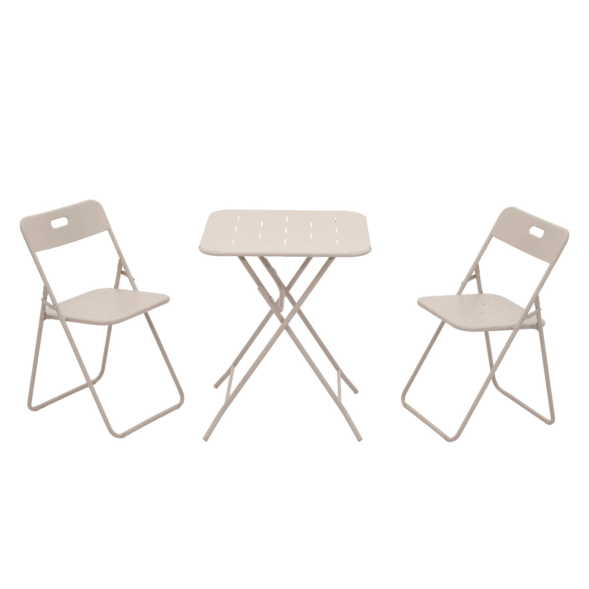 Ensemble table et chaise de jardin avec 1 Table et 2 Chaises pliantes Acier Beige - Image 1