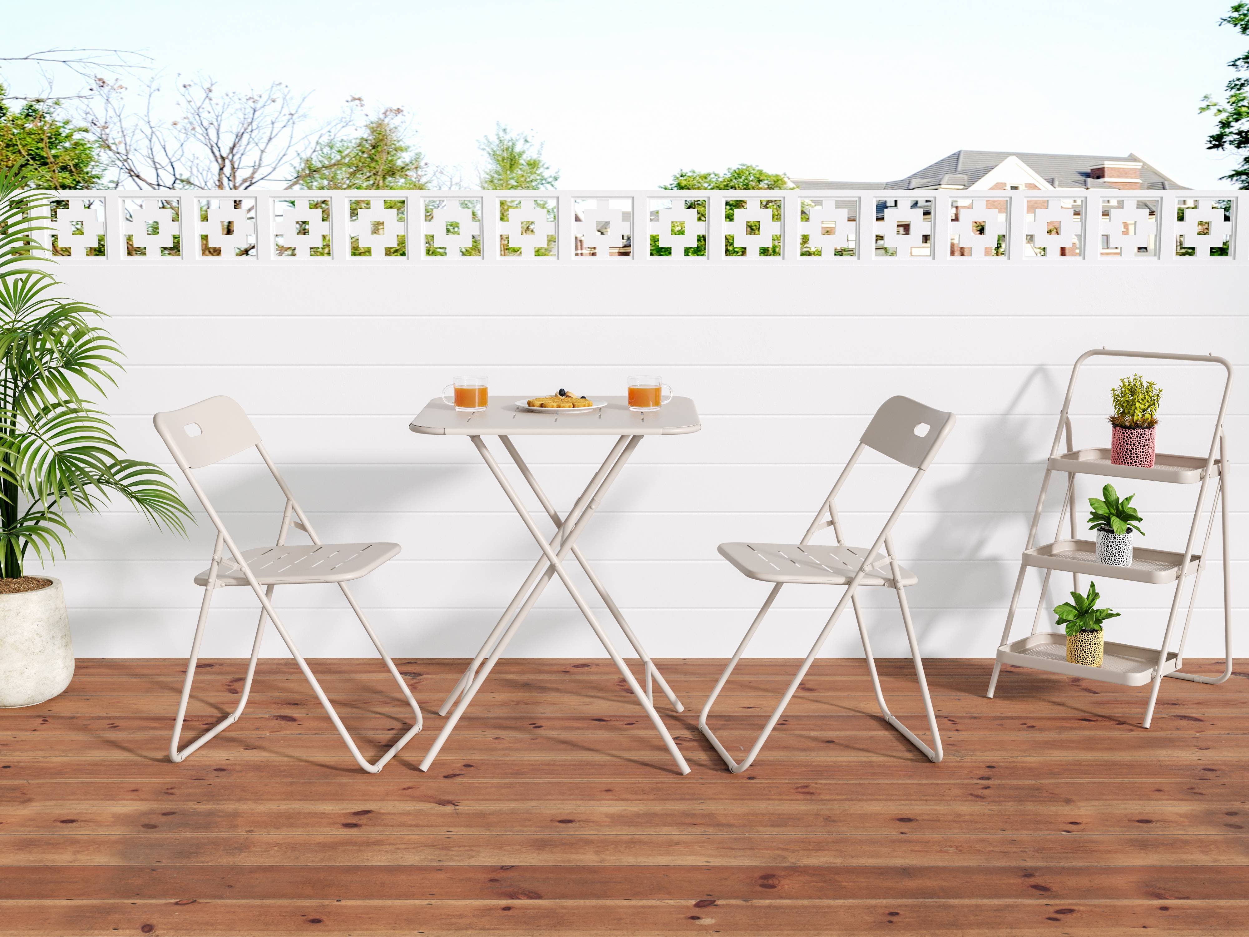 Ensemble table et chaise de jardin avec 1 Table et 2 Chaises pliantes Acier Beige - Image 2
