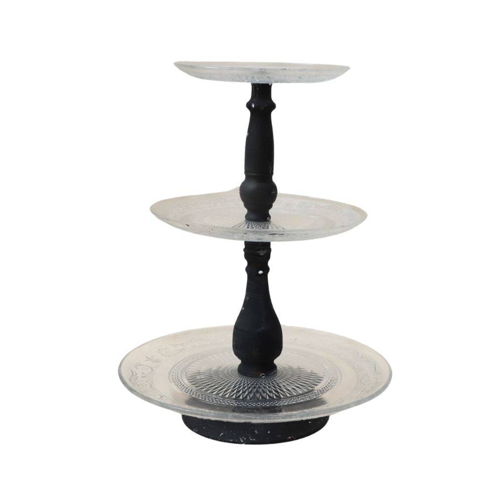 Chemin De Campagne - Plateau à gâteaux 3 étages en métal gris et verre Ø.33-25-20 x Ht.43 cm Chemin de campagne