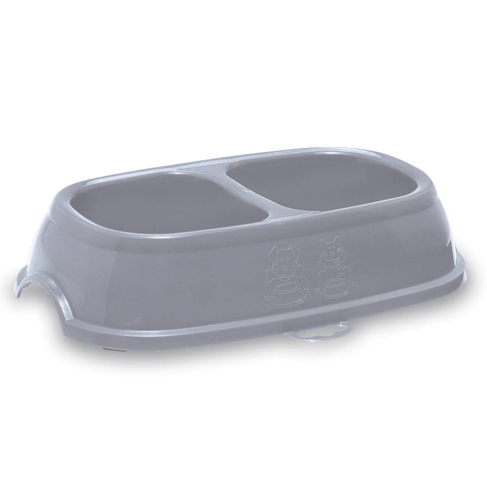 Ecuelle double bol 2 x 400 ml, gris en plastique, pour chien - Image 6