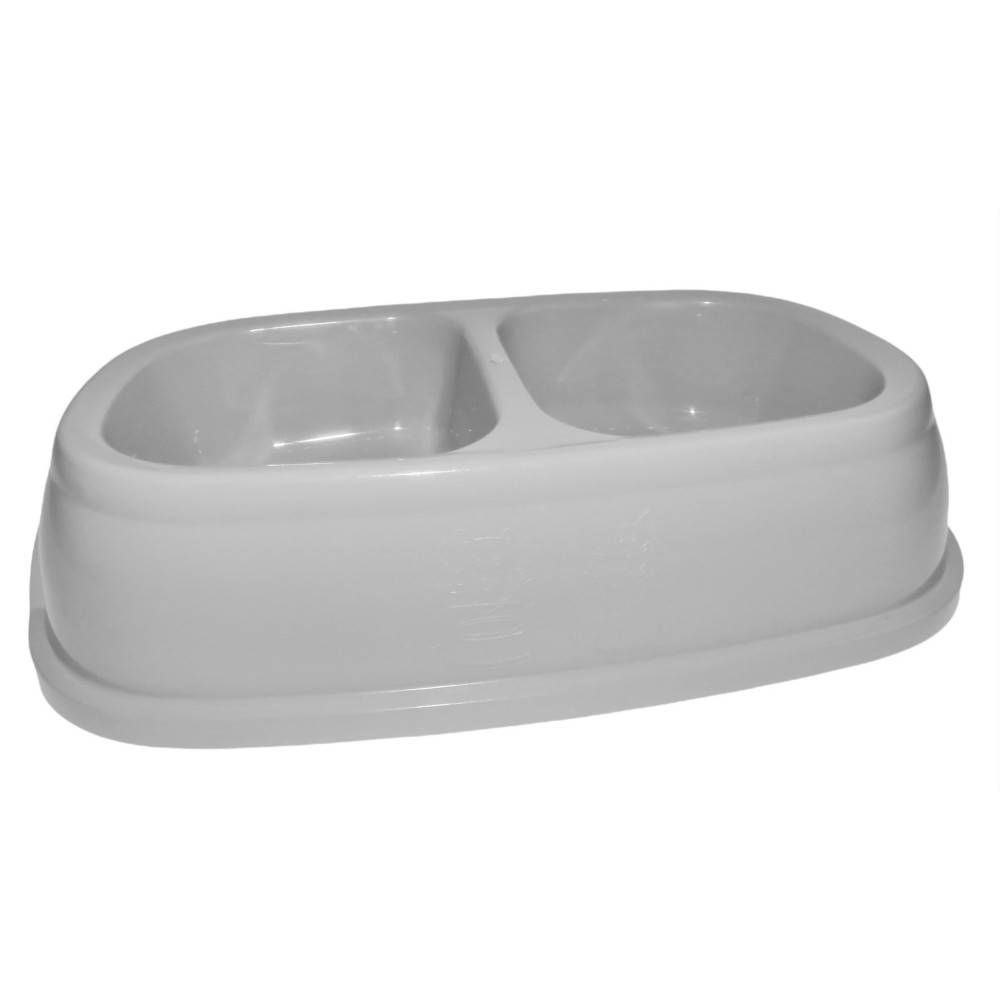 Ecuelle double bol 2 x 400 ml, gris en plastique, pour chien - Image 2